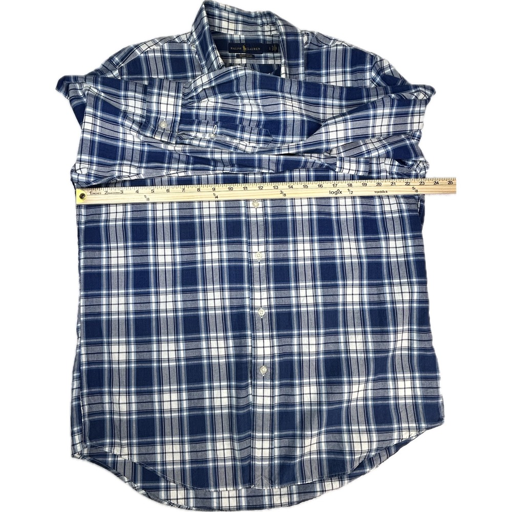 Ralph Lauren Indigo Oxford Shirt Mens Large Blue White Plaid Button Down L - Picture 2 of 6